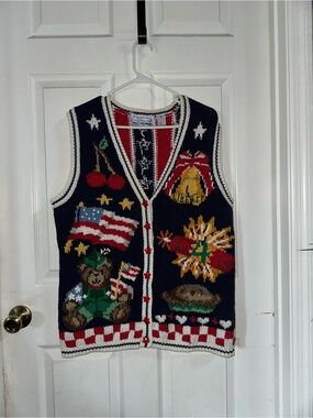 Vintage Signature Northern Isles Hand Knit American Themed Seeater Vest Size M
